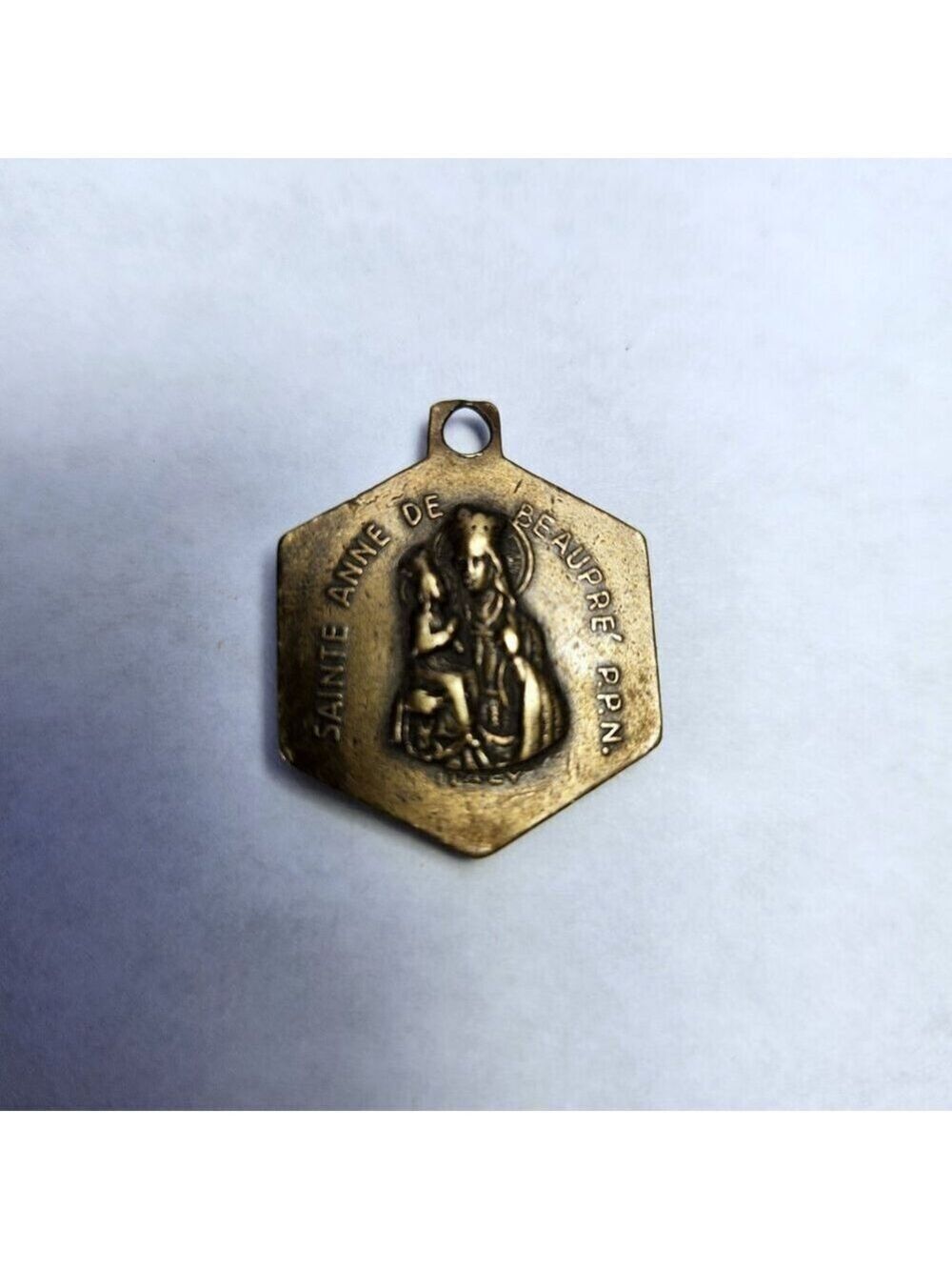 Saint Anne de Beaupre and St Christopher Pendant 2-sided Catholic Medal Italy